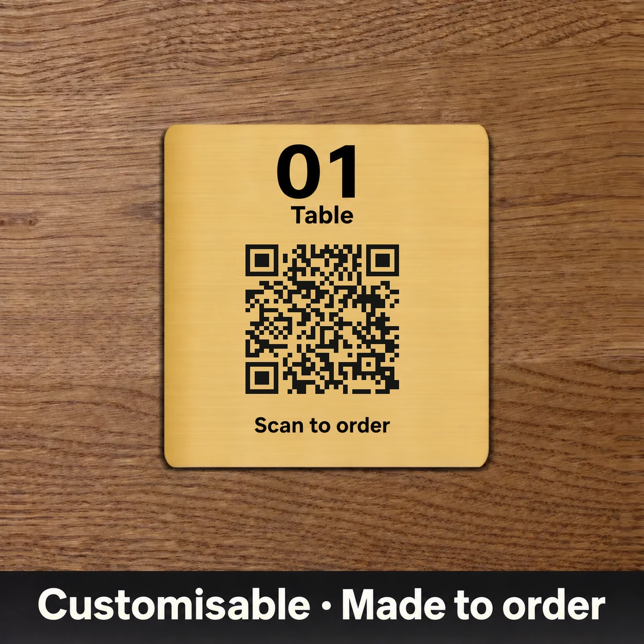 Placa QR adhesiva cuadrada personalizada de acero inoxidable — 7 × 7 cm
