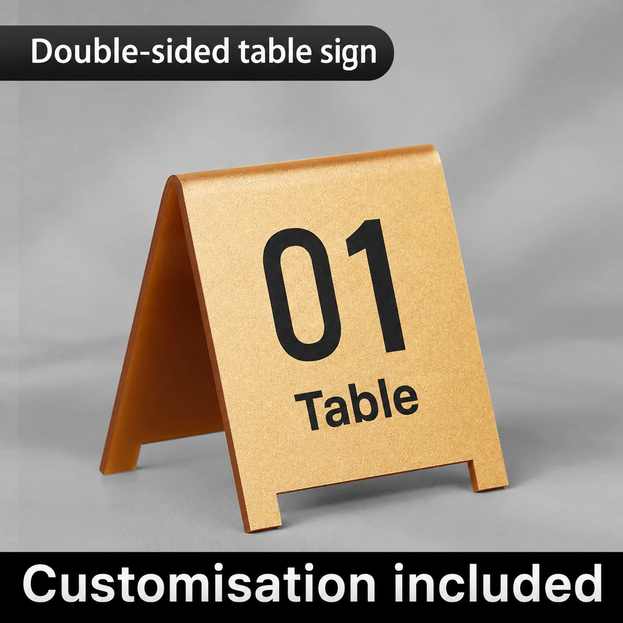 Número de mesa personalizable de acrílico dorado mate en V