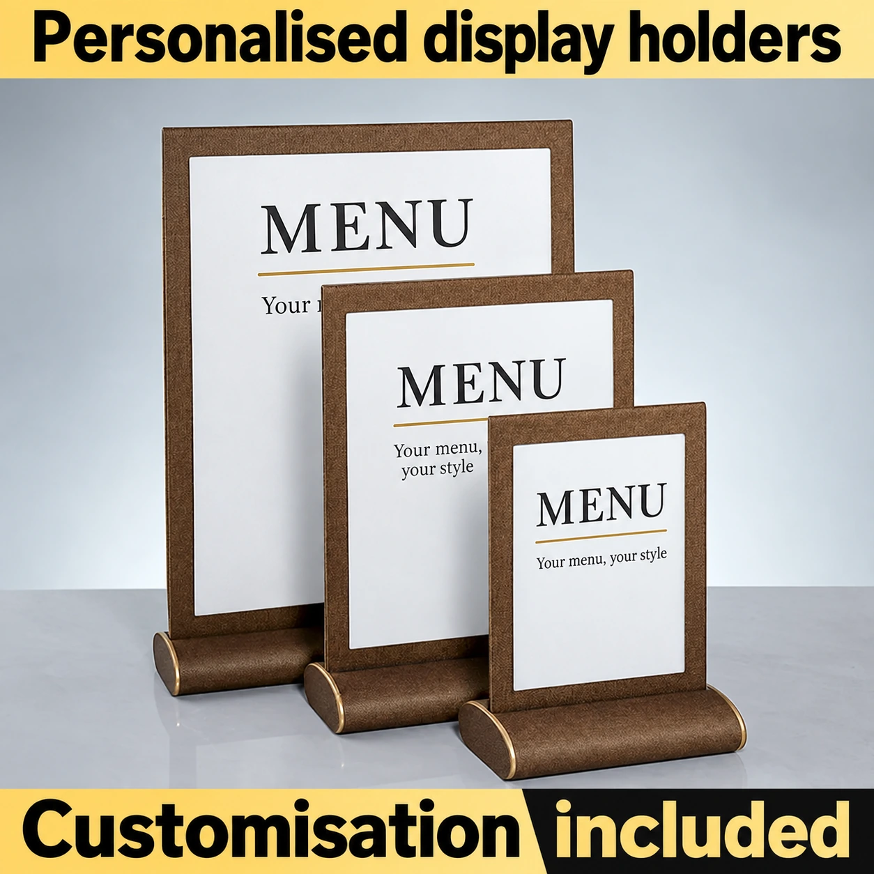 Portamenús vertical personalizable con marco texturizado