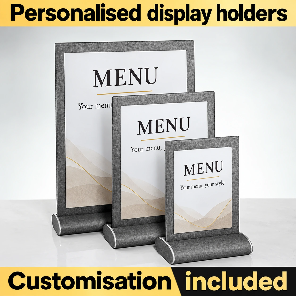 Portamenús vertical personalizable con marco texturizado