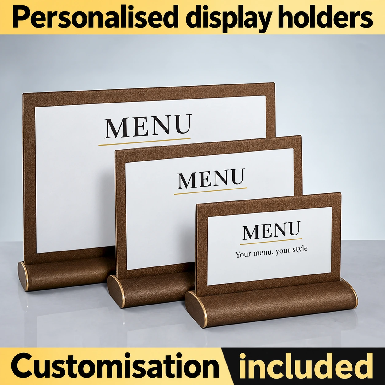 Portamenús horizontal personalizable con marco texturizado