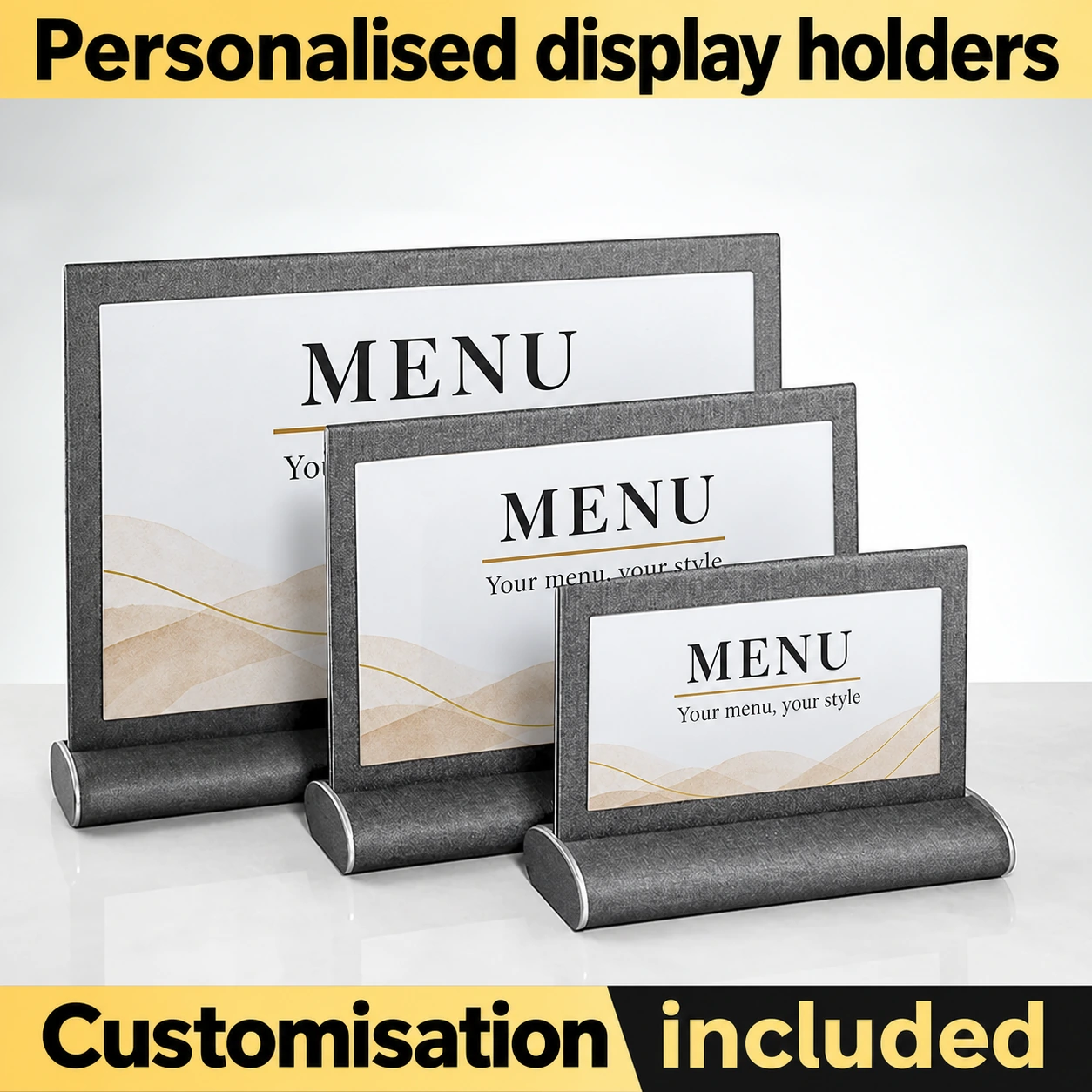 Portamenús horizontal personalizable con marco texturizado
