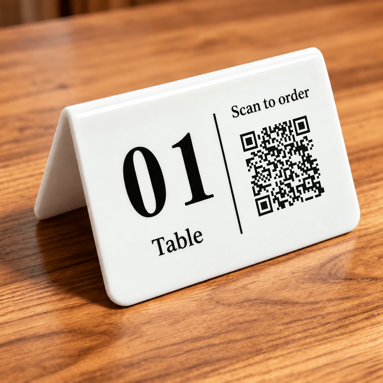 Placa de mesa acrílica personalizada con QR